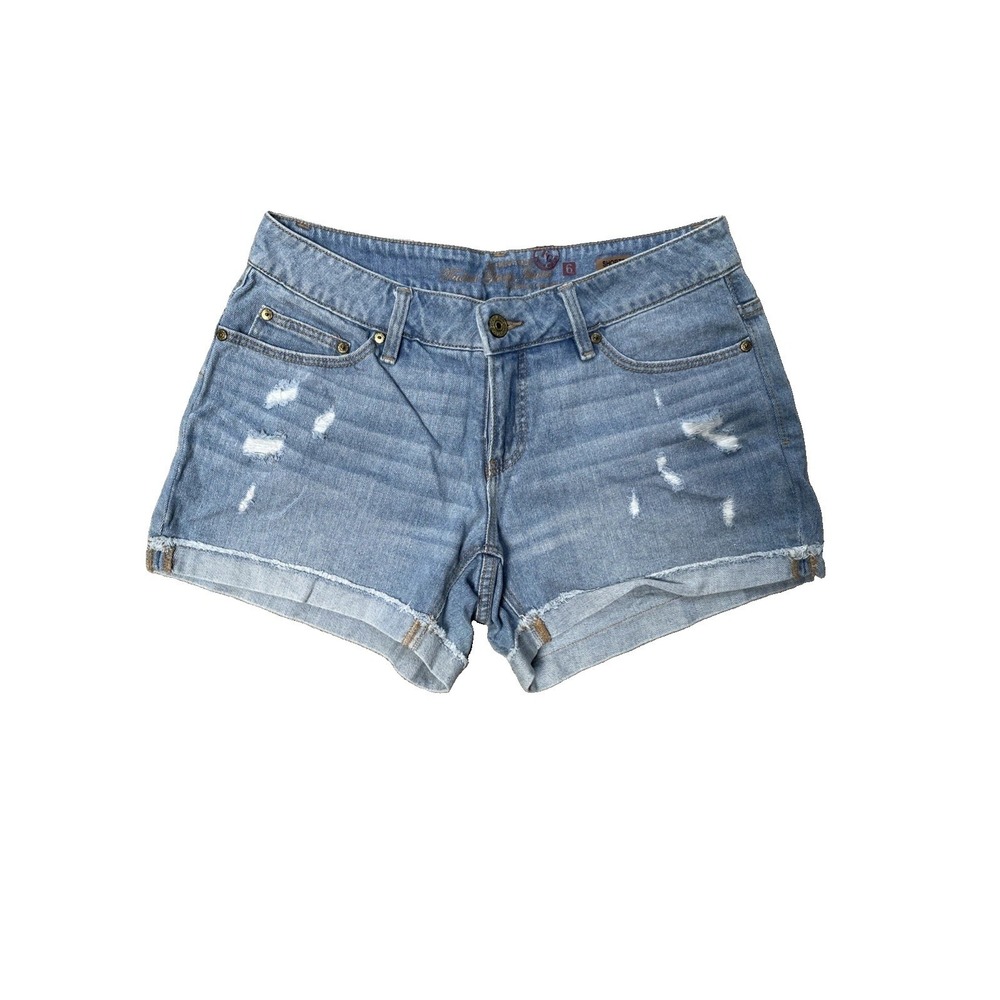 Faded Glory Women's Light Wash Denim Cuffed Shorts Size 6 Stretch 5-Pocket